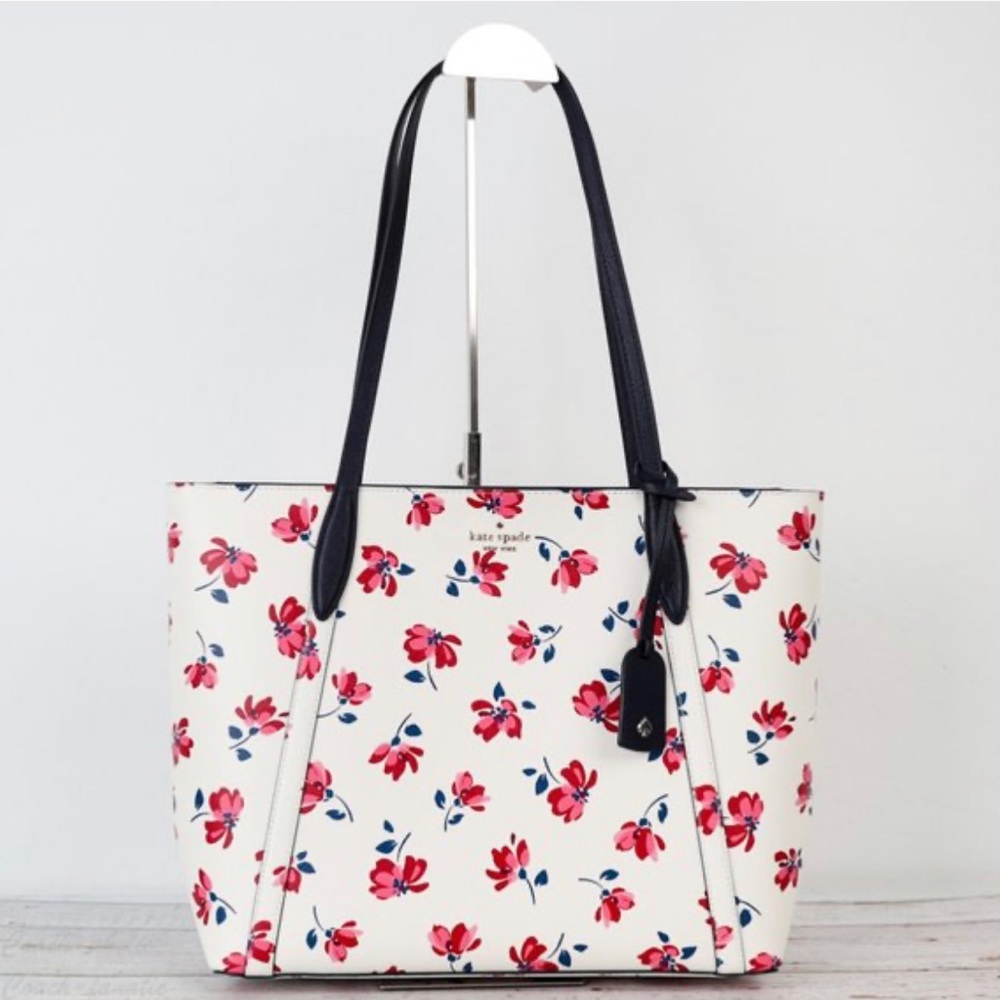 Authentic Kate Spade Cara Tea Garden Toss Large Tote in White Multi